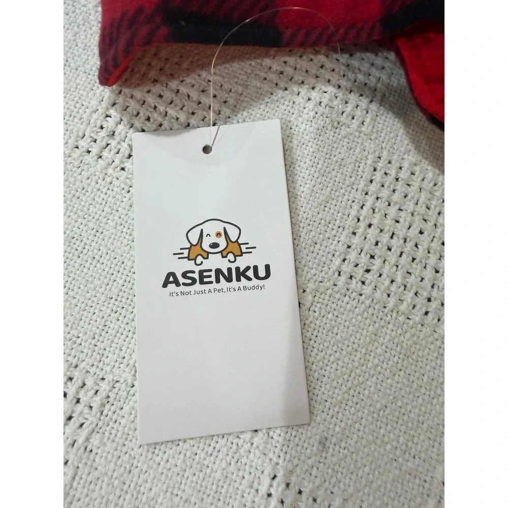 Asenku Dog Vest Red Buffalo Plaid Reversible Puffer Jacket Size M Fleece Coat